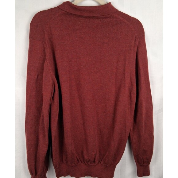 Merino Wool Men's Sweater Marco Fioni Collared Polo Size L Berry Red - Picture 8 of 13